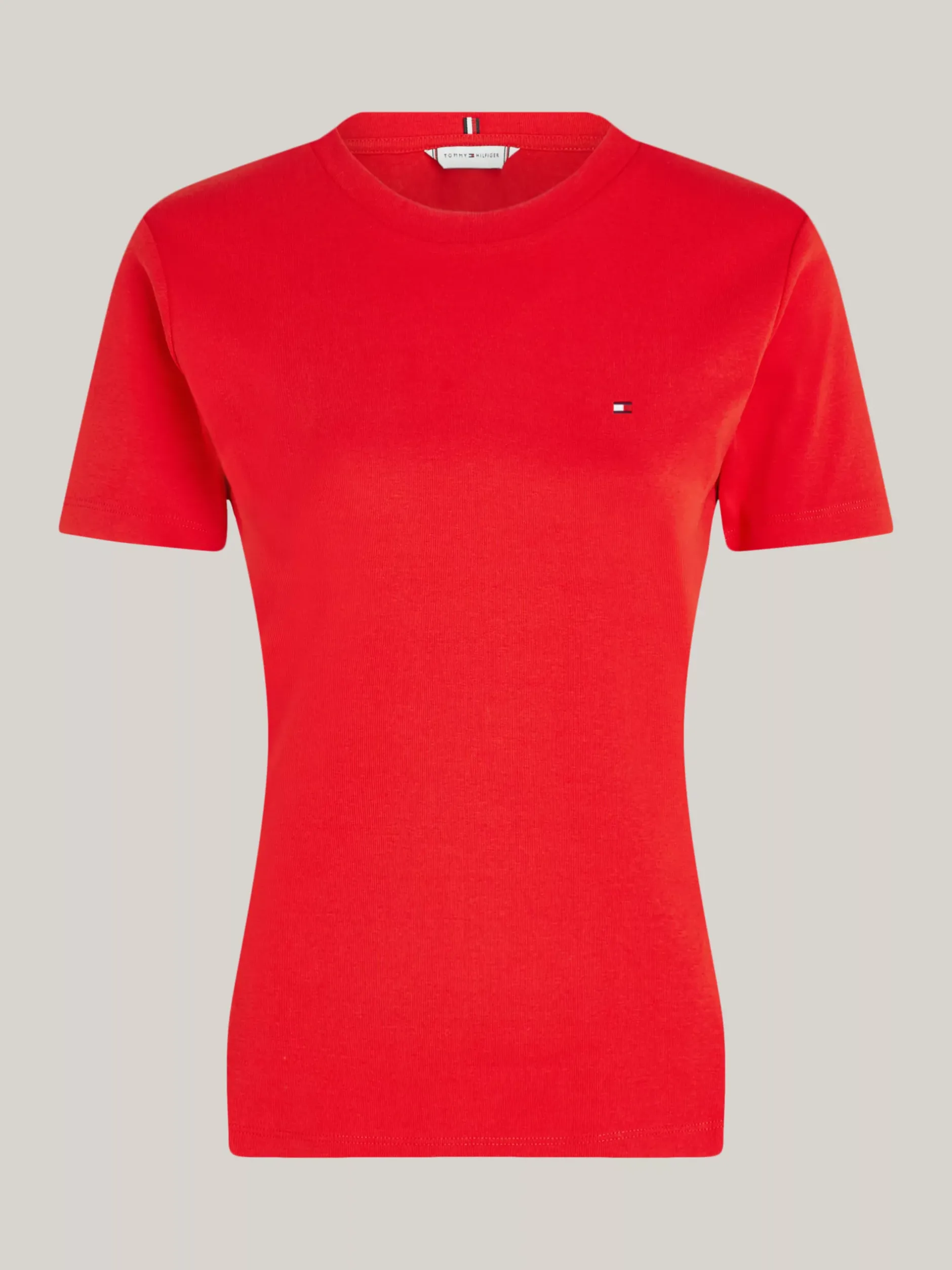 T-Shirty*Tommy Hilfiger Wąski T-shirt Z Okrągłym Dekoltem FIERCE RED