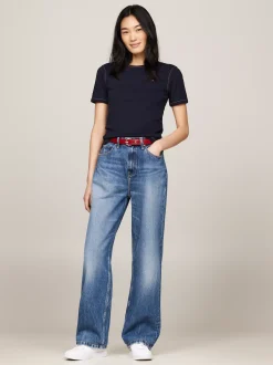 T-Shirty*Tommy Hilfiger Wąski T-shirt Z Ozdobnym Stębnowaniem DESERT SKY