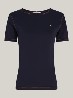 T-Shirty*Tommy Hilfiger Wąski T-shirt Z Ozdobnym Stębnowaniem DESERT SKY
