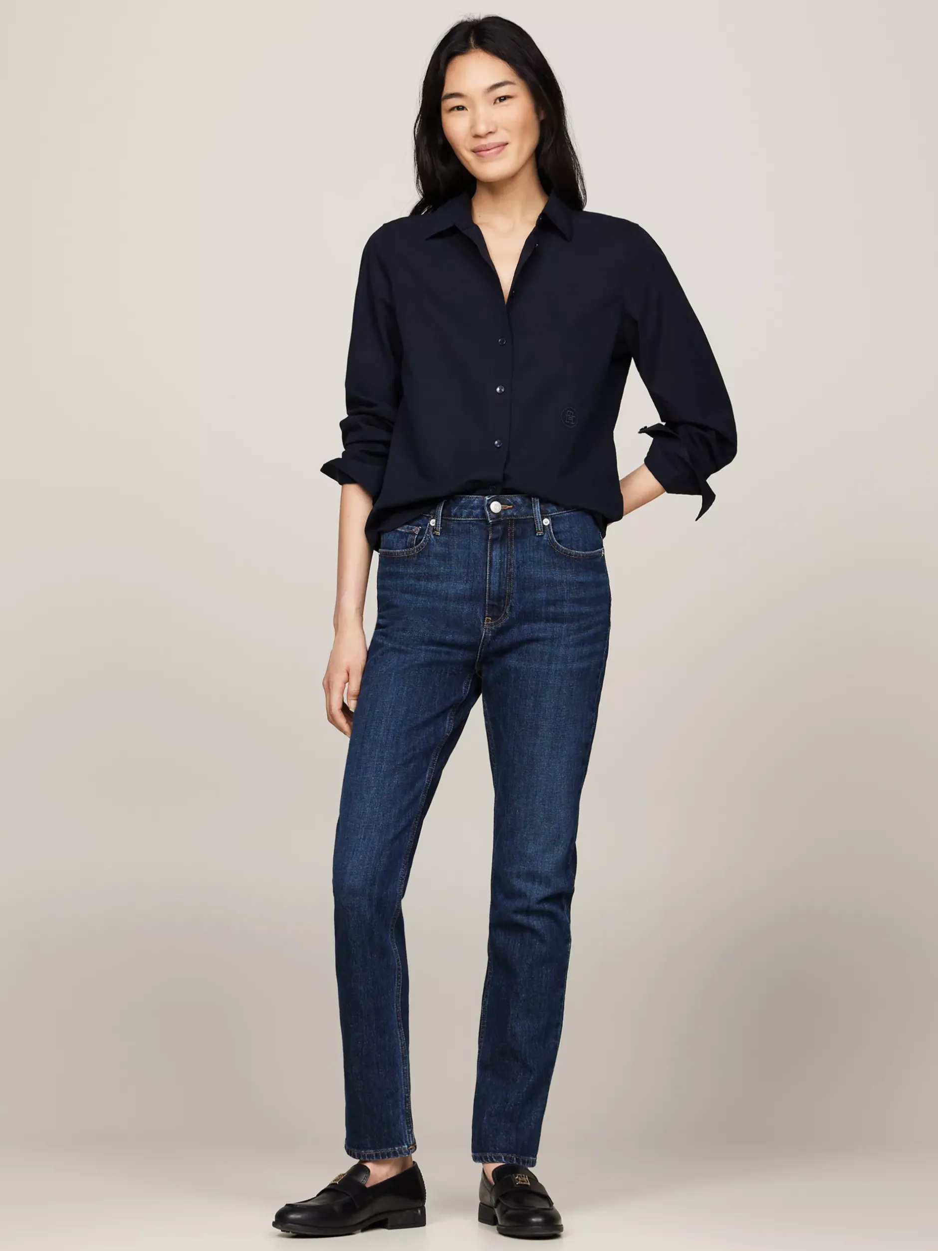 Jeansy*Tommy Hilfiger Wąskie Jeansy Typu Cygaretki Z Wysokim Stanem DARK BLUE