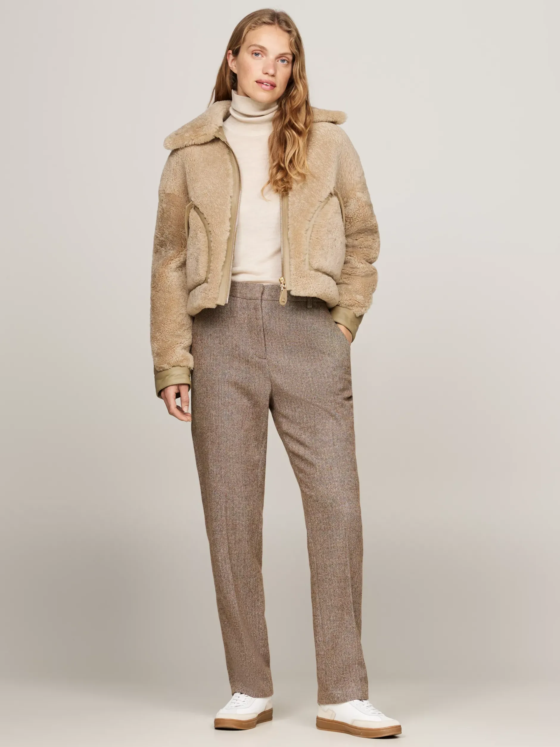 Spodnie*Tommy Hilfiger Wąskie Spodnie Z Prostymi Nogawkami W Jodełkę BROWN HERRINGBONE