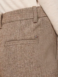 Spodnie*Tommy Hilfiger Wąskie Spodnie Z Prostymi Nogawkami W Jodełkę BROWN HERRINGBONE