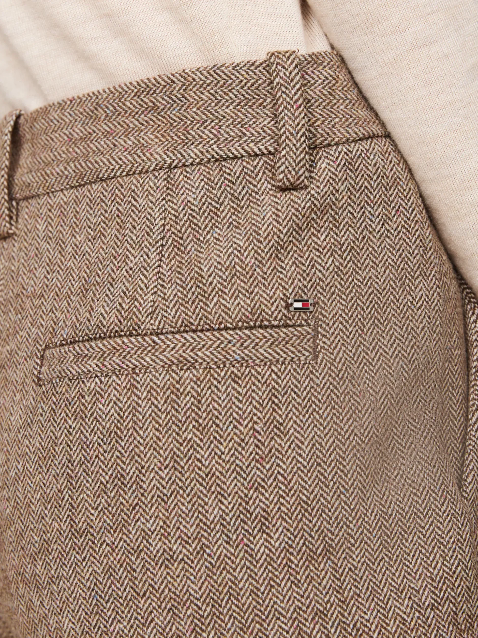 Spodnie*Tommy Hilfiger Wąskie Spodnie Z Prostymi Nogawkami W Jodełkę BROWN HERRINGBONE