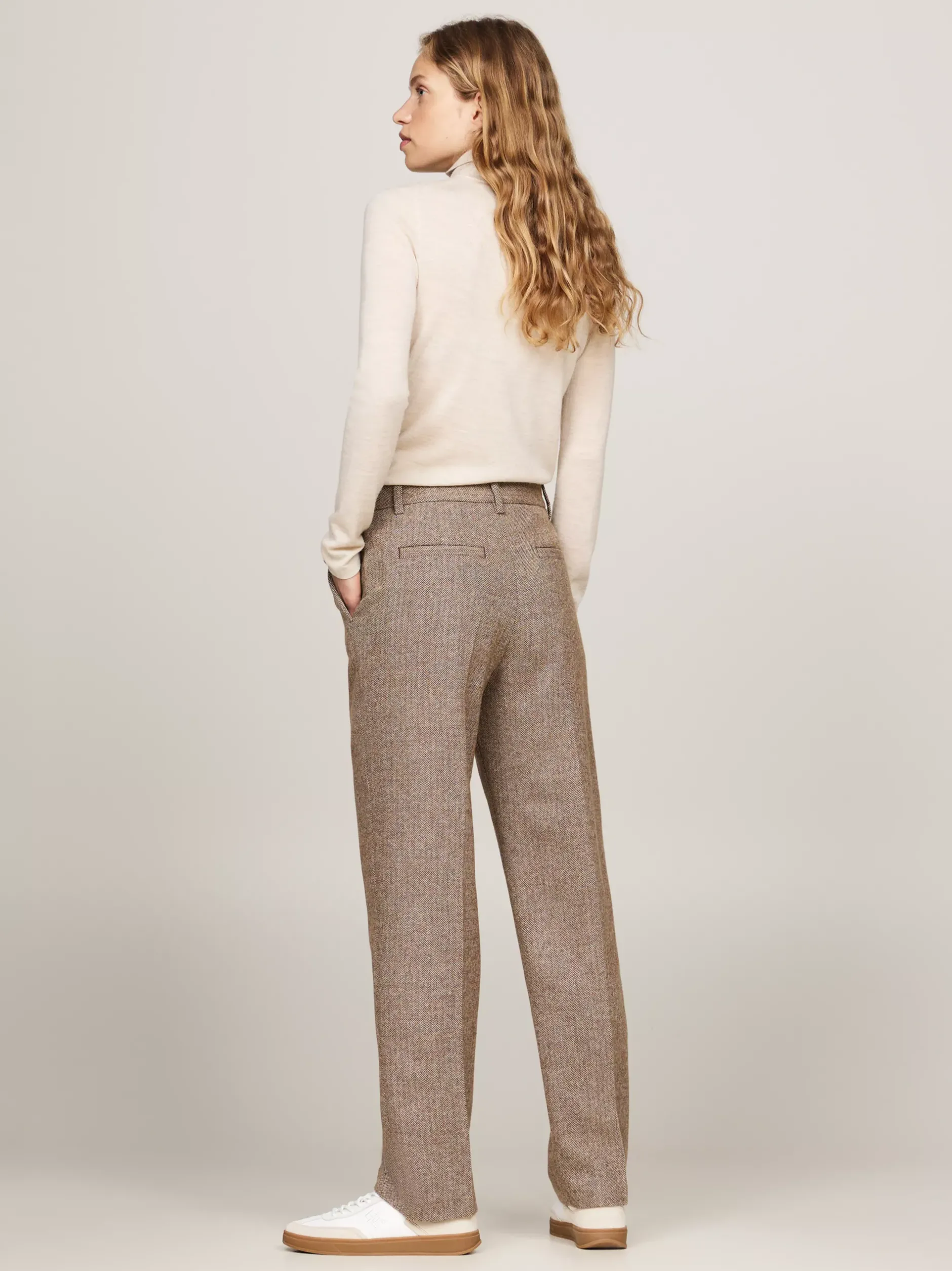 Spodnie*Tommy Hilfiger Wąskie Spodnie Z Prostymi Nogawkami W Jodełkę BROWN HERRINGBONE