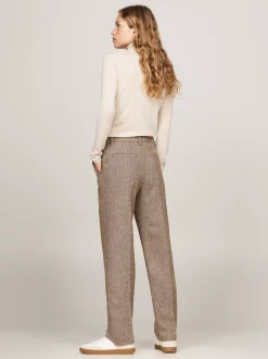 Spodnie*Tommy Hilfiger Wąskie Spodnie Z Prostymi Nogawkami W Jodełkę BROWN HERRINGBONE