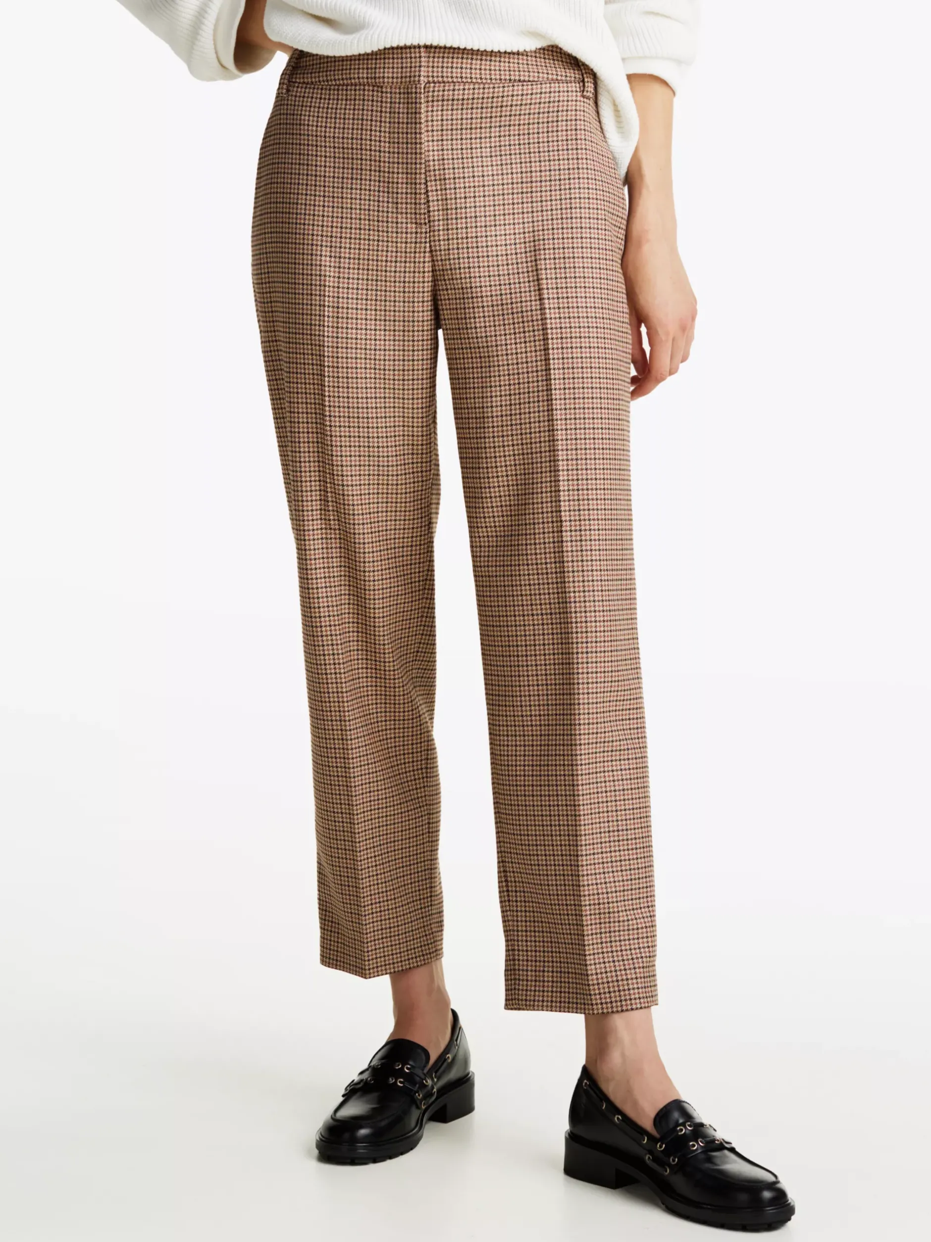Spodnie*Tommy Hilfiger Wąskie Spodnie Z Prostymi Nogawkami W Kratę BROWN HOUNDSTOOTH