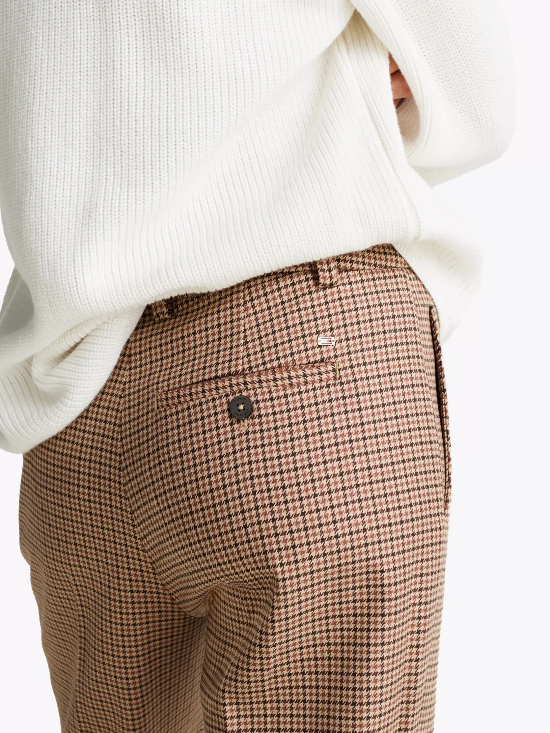 Spodnie*Tommy Hilfiger Wąskie Spodnie Z Prostymi Nogawkami W Kratę BROWN HOUNDSTOOTH