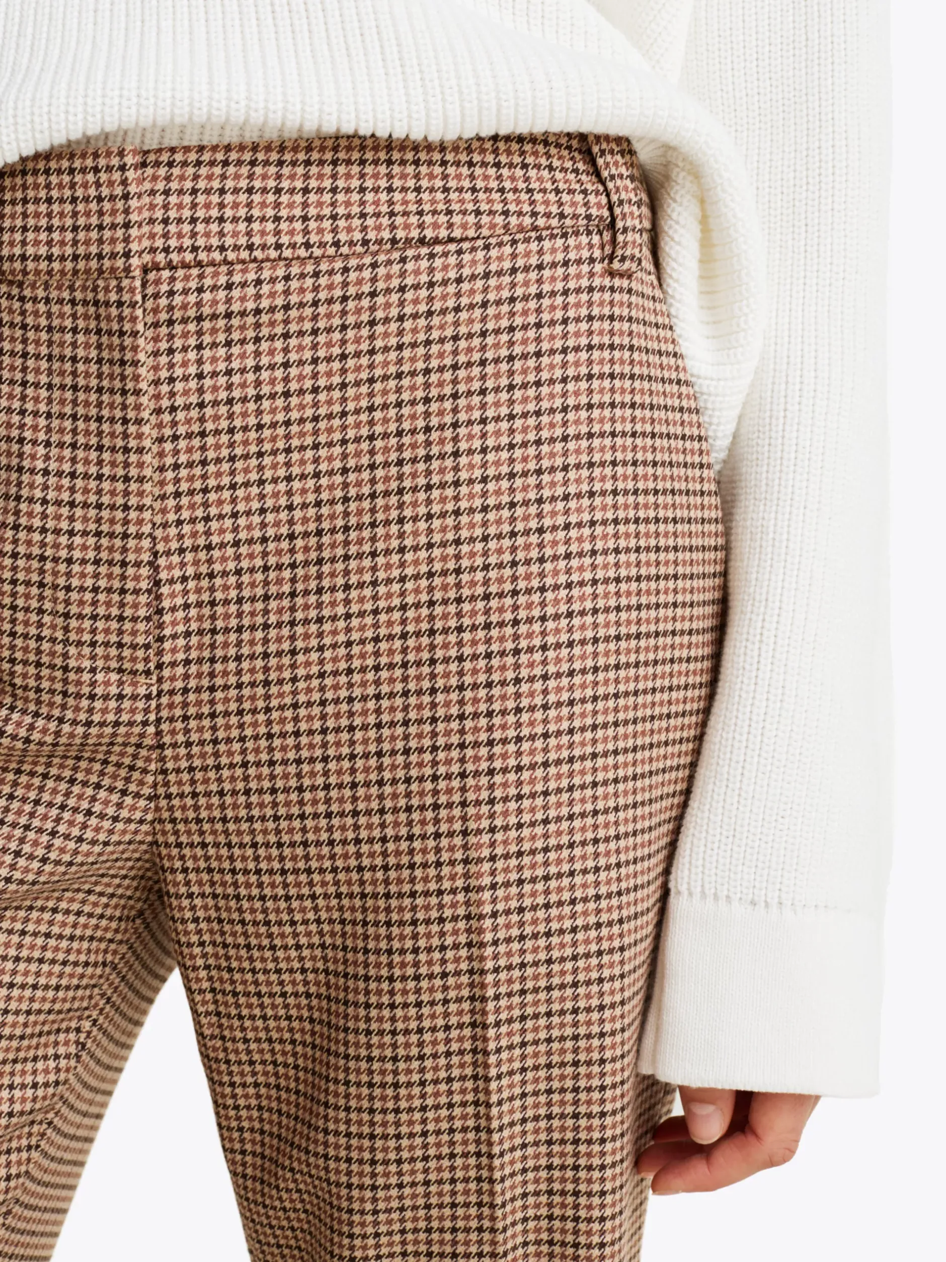 Spodnie*Tommy Hilfiger Wąskie Spodnie Z Prostymi Nogawkami W Kratę BROWN HOUNDSTOOTH