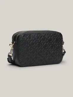 Torebki Na Pasku*Tommy Hilfiger Wytłaczana Torebka Z Monogramem TH BLACK