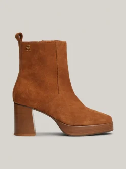 Botki Do Kostki|Botki*Tommy Hilfiger Zamszowe Botki Na Obcasie Klockowym TH Monogram DRIFTWOOD BROWN
