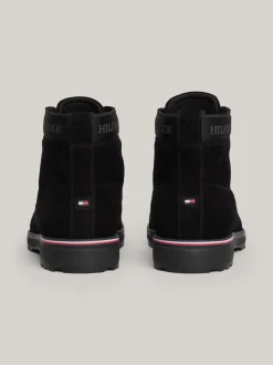 Buty Sznurowane|Buty*Tommy Hilfiger Zamszowe Botki Nad Kostkę Z Logo BLACK