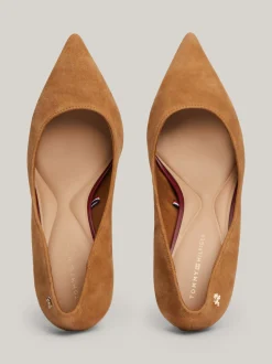Czółenka*Tommy Hilfiger Zamszowe Czółenka Na Obcasie TH Monogram DRIFTWOOD BROWN