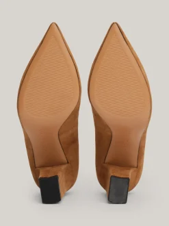 Czółenka*Tommy Hilfiger Zamszowe Czółenka Na Obcasie TH Monogram DRIFTWOOD BROWN