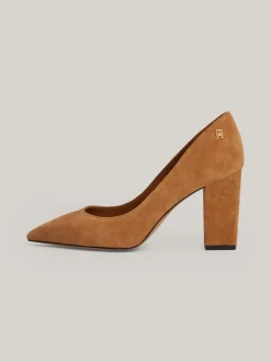 Czółenka*Tommy Hilfiger Zamszowe Czółenka Na Obcasie TH Monogram DRIFTWOOD BROWN