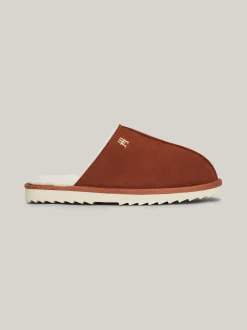 Płaskie Buty*Tommy Hilfiger Zamszowe Kapcie Z Ząbkowaną Podeszwą COGNAC BROWN