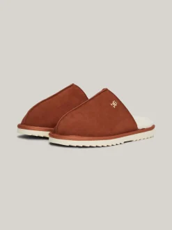 Płaskie Buty*Tommy Hilfiger Zamszowe Kapcie Z Ząbkowaną Podeszwą COGNAC BROWN