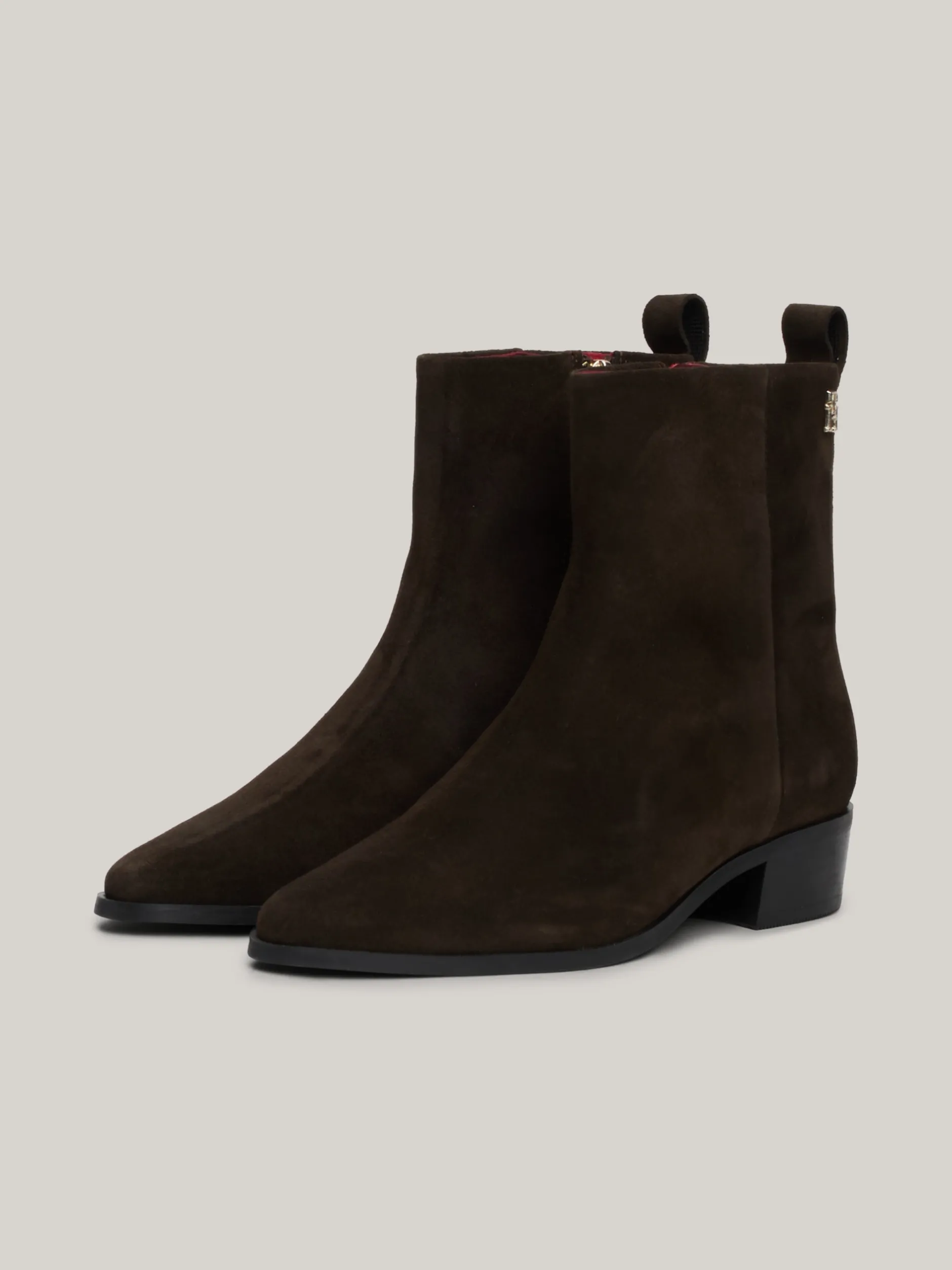 Botki*Tommy Hilfiger Zamszowe Kowbojki Do Kostki Z Monogramem TH DARK COFFEE