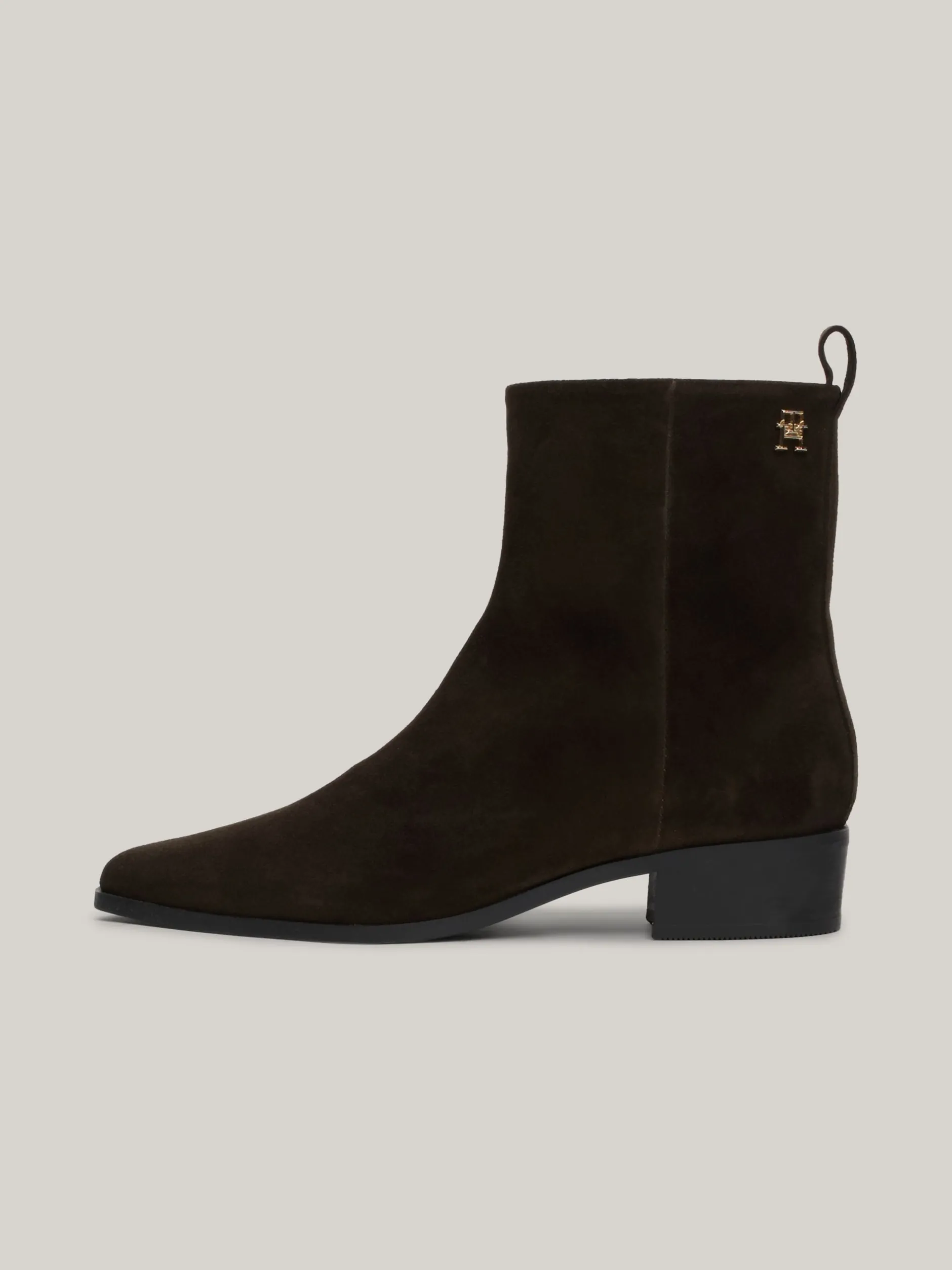 Botki*Tommy Hilfiger Zamszowe Kowbojki Do Kostki Z Monogramem TH DARK COFFEE