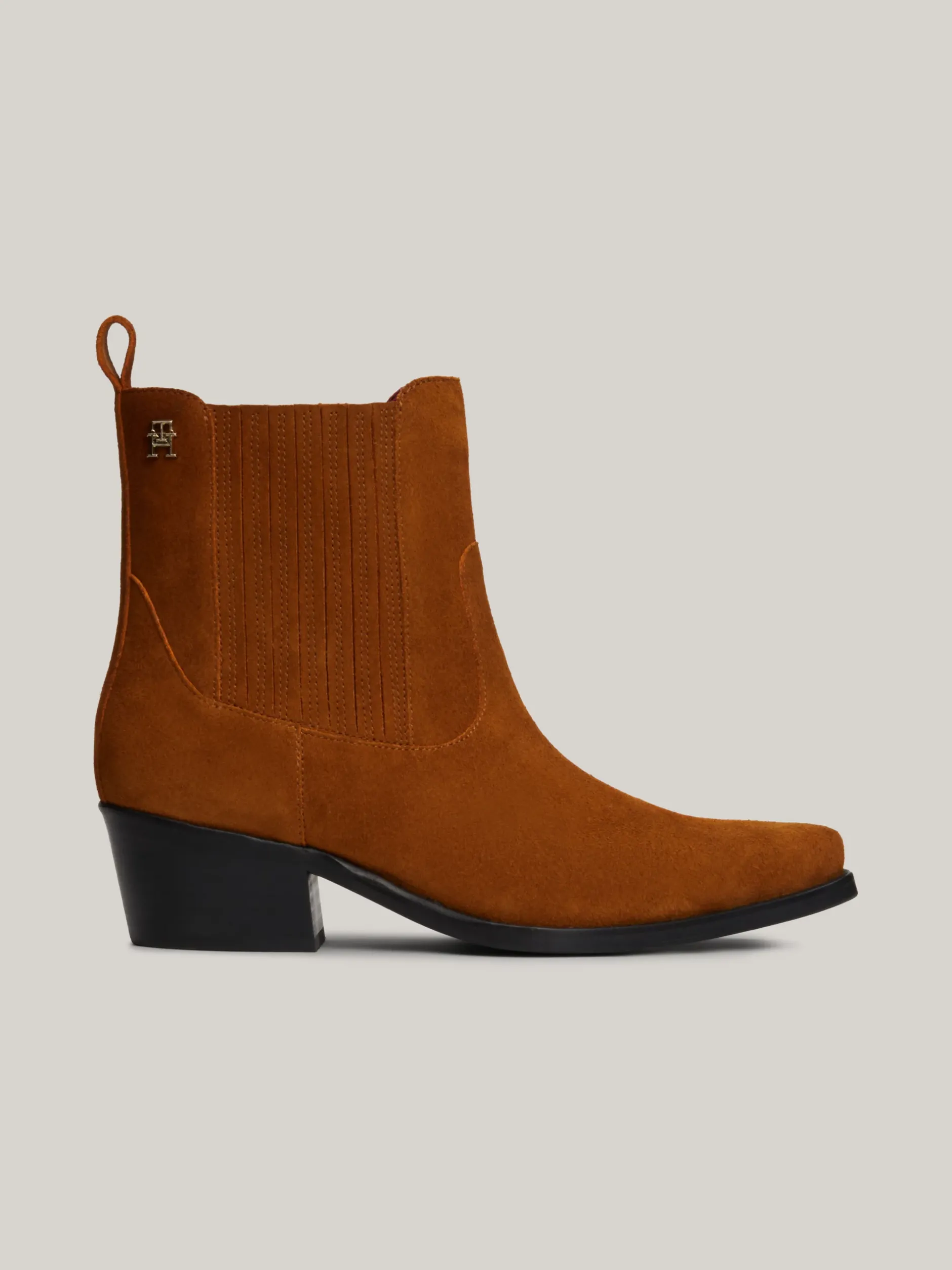 Botki*Tommy Hilfiger Zamszowe Kowbojki Z Monogramem TH GRAIN BROWN