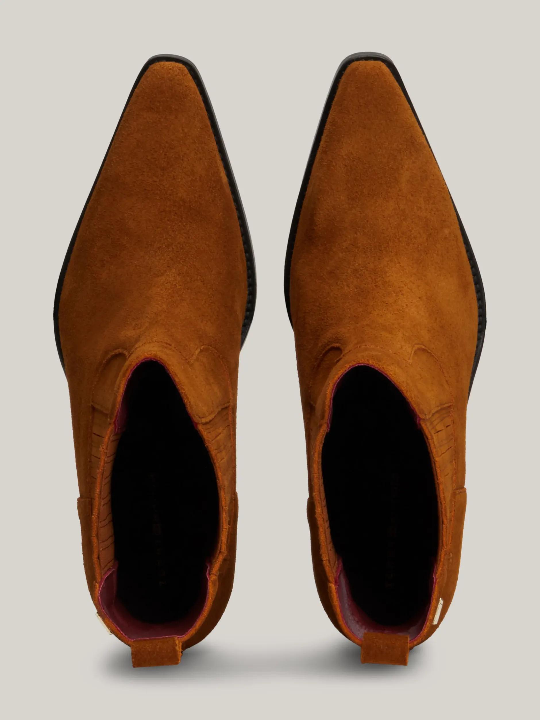 Botki*Tommy Hilfiger Zamszowe Kowbojki Z Monogramem TH GRAIN BROWN