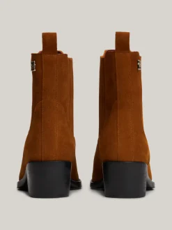 Botki*Tommy Hilfiger Zamszowe Kowbojki Z Monogramem TH GRAIN BROWN