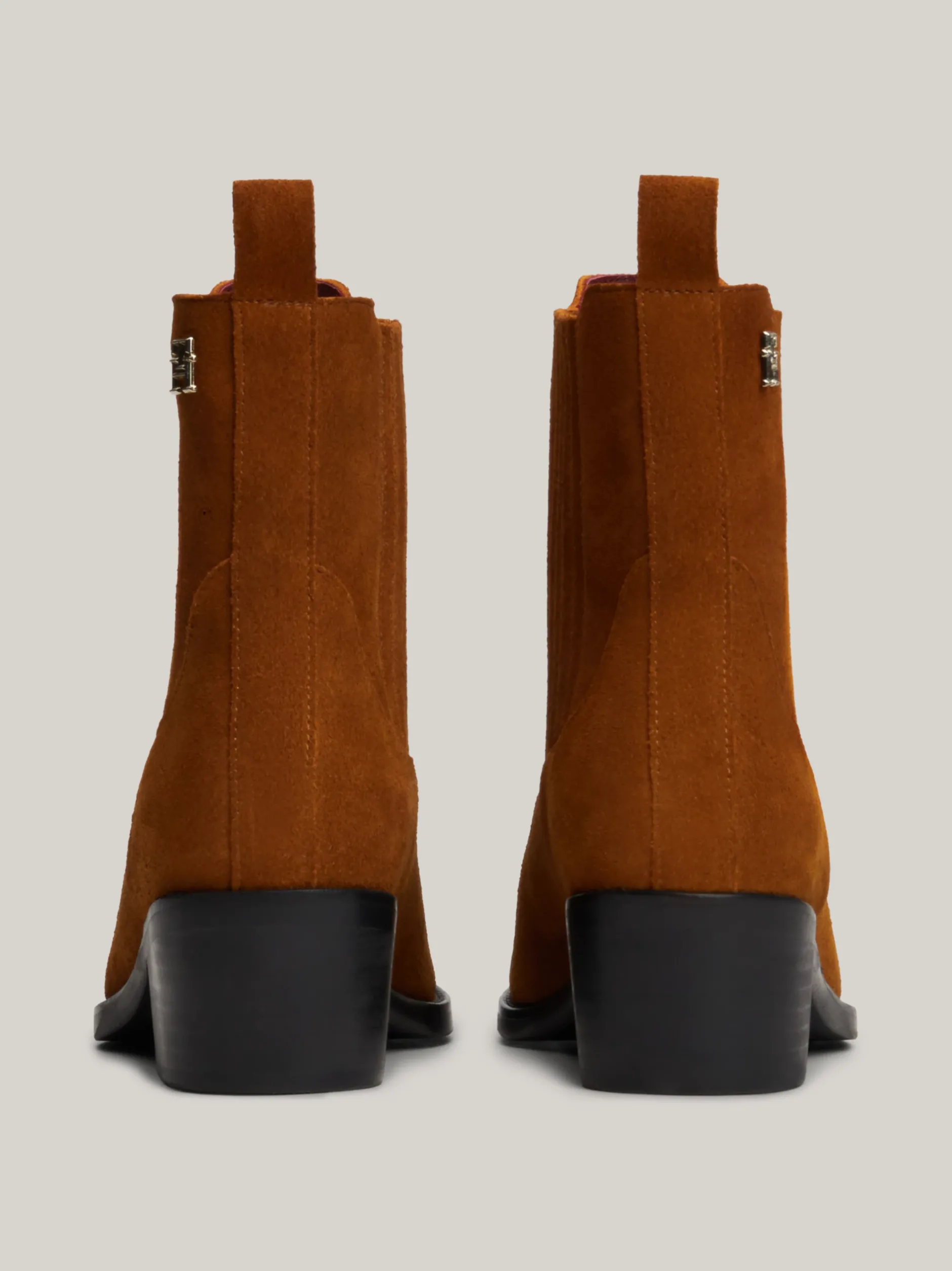 Botki*Tommy Hilfiger Zamszowe Kowbojki Z Monogramem TH GRAIN BROWN