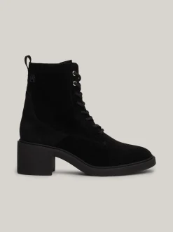 Sznurowane Botki|Botki*Tommy Hilfiger Zamszowe Sznurowane Botki Na Obcasie BLACK