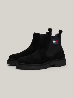 Sztyblety|Buty*Tommy Hilfiger Zamszowe Sztyblety Z Logo Powlekanym Gumą BLACK