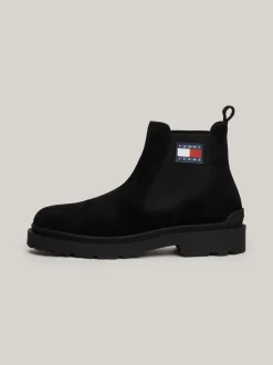Sztyblety|Buty*Tommy Hilfiger Zamszowe Sztyblety Z Logo Powlekanym Gumą BLACK