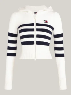 Kardigany|Dzianina*Tommy Hilfiger Zapinana Na Zamek Bluza O Wąskim Kroju Z Kapturem ANCIENT WHITE/STRIPE