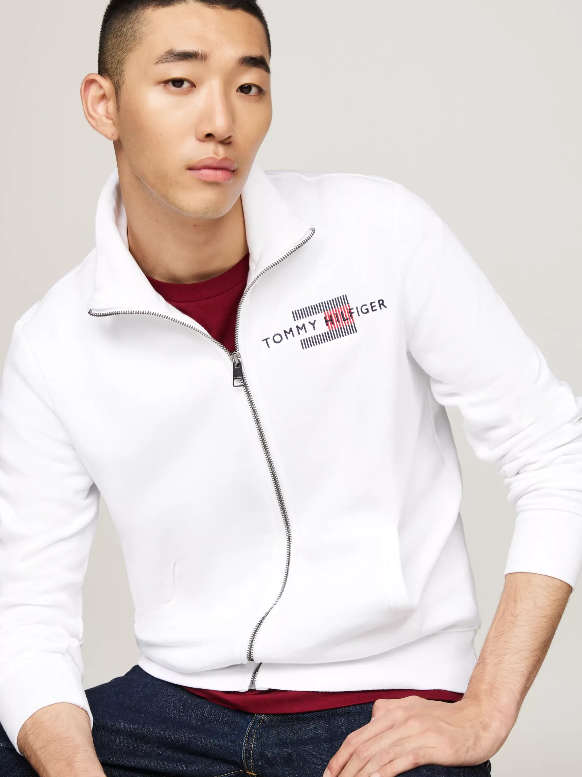 Bluzy Dresowe & Z Kapturem*Tommy Hilfiger Zapinana Na Zamek Bluza Z Wyhaftowaną Flagą WHITE