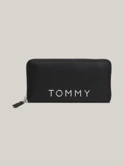 Portfele & Breloczki Do Kluczy*Tommy Hilfiger Zapinany Na Zamek Portfel City Z Logo BLACK