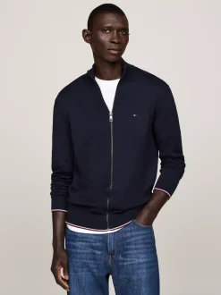 Swetry|Dzianina*Tommy Hilfiger Zapinany Na Zamek Sweter Z Jedwabiu DESERT SKY