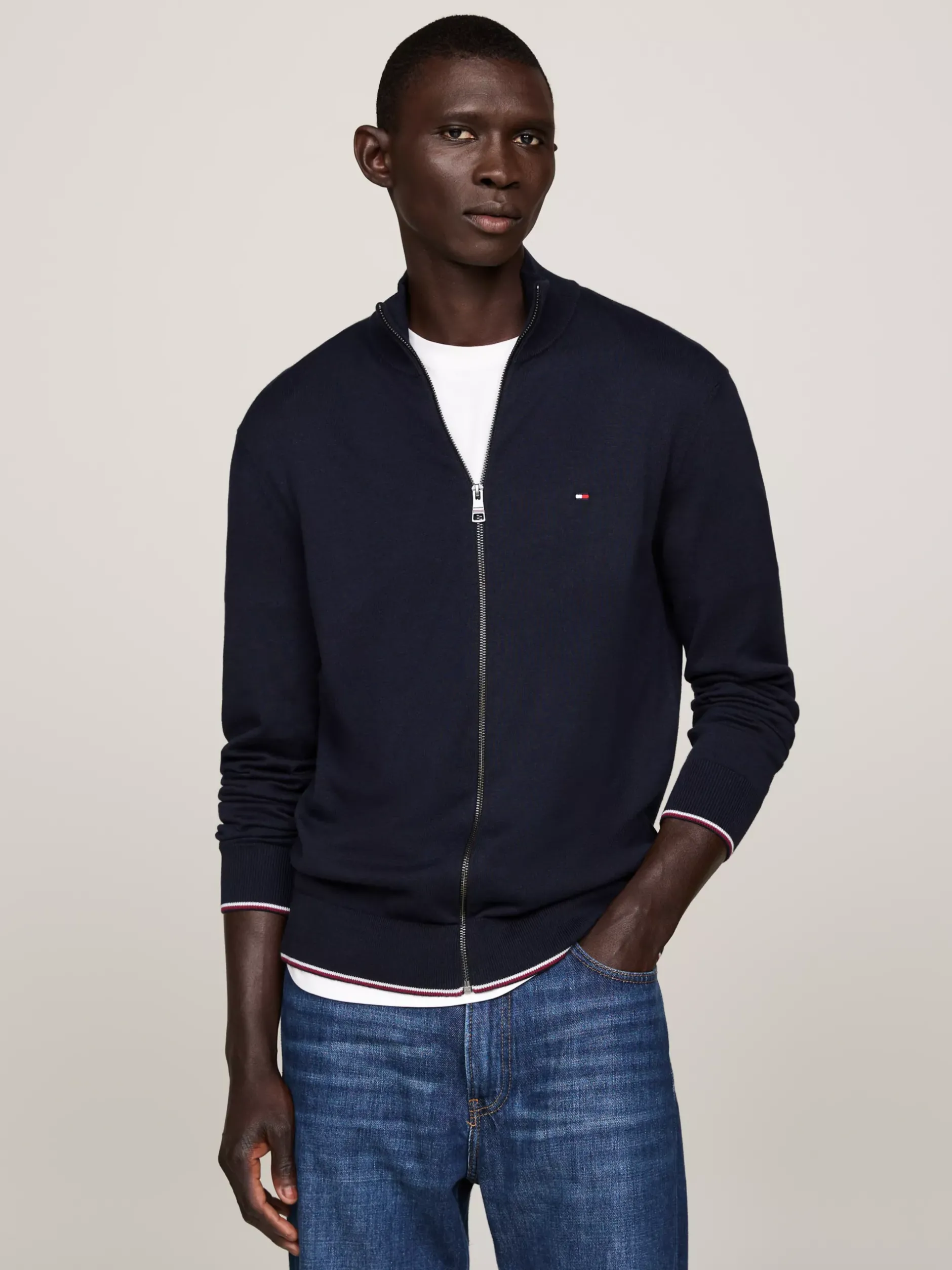 Swetry|Dzianina*Tommy Hilfiger Zapinany Na Zamek Sweter Z Jedwabiu DESERT SKY