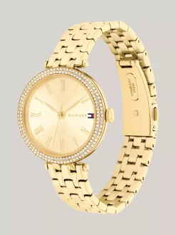 Zegarki*Tommy Hilfiger Zegarek Pozłacany Z Lunetą Z Kryształkami GOLD
