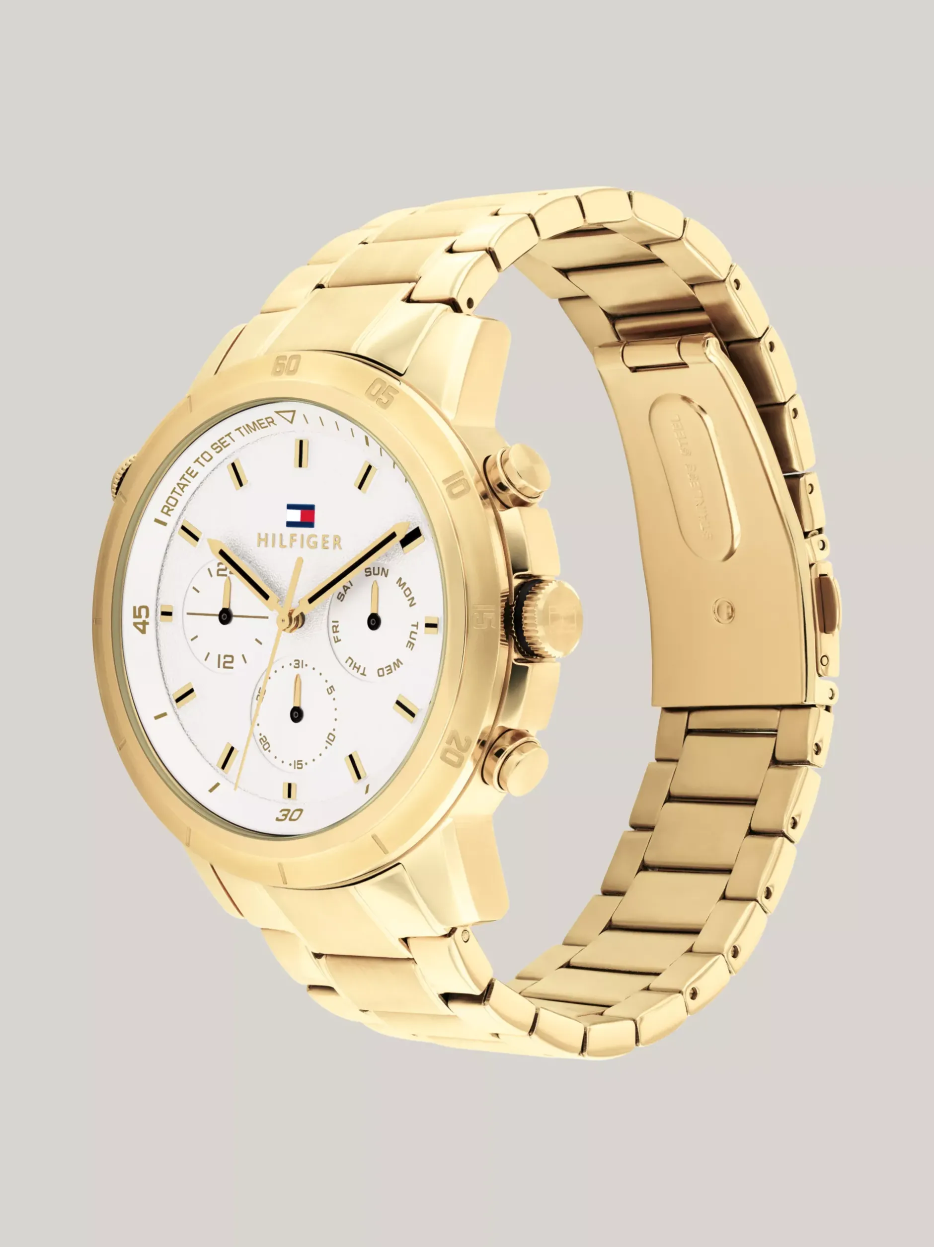 Zegarki*Tommy Hilfiger Zegarek Z Białą Tarczą I Pozłacaną Bransoletą GOLD