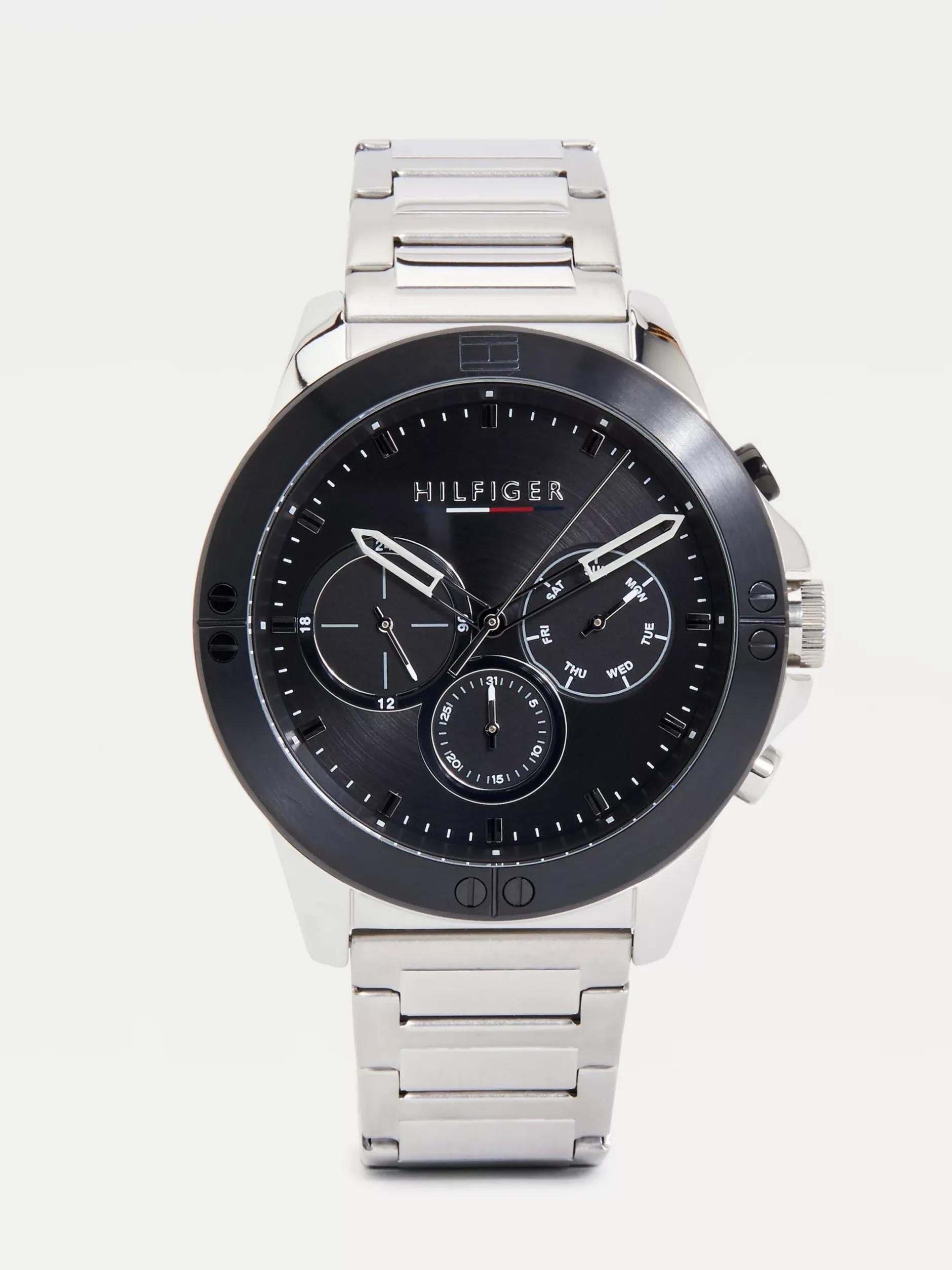 Zegarki*Tommy Hilfiger Zegarek Z Czarną Lunetą I Bransoletą Z Ogniw SILVER