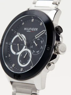 Zegarki*Tommy Hilfiger Zegarek Z Czarną Lunetą I Bransoletą Z Ogniw SILVER