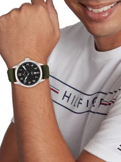Zegarki*Tommy Hilfiger Zegarek Ze Stali Nierdzewnej Z Paskiem CORDURA® GREEN
