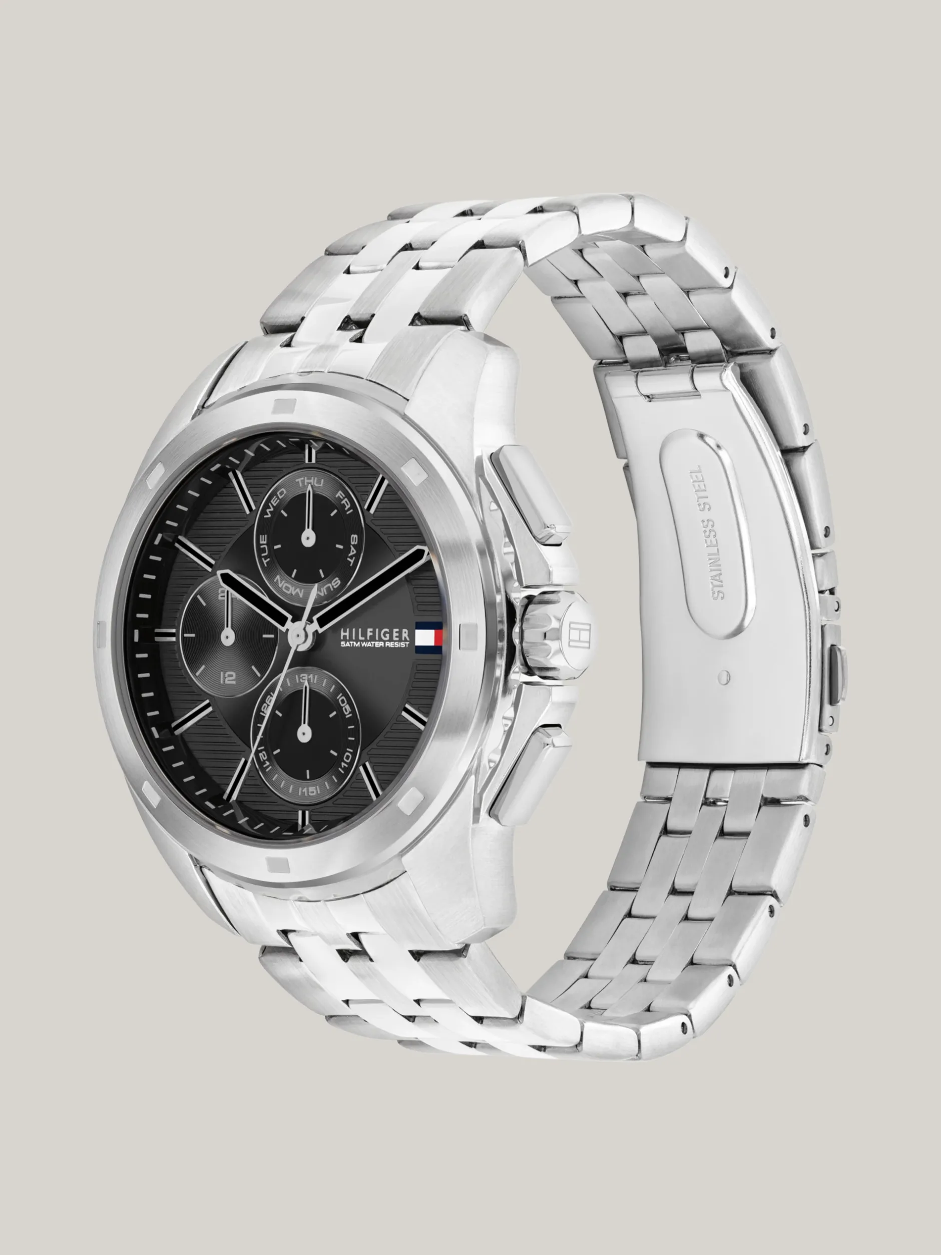 Zegarki*Tommy Hilfiger Zegarek Ze Stali Nierdzewnej Z Czarną Tarczą SILVER