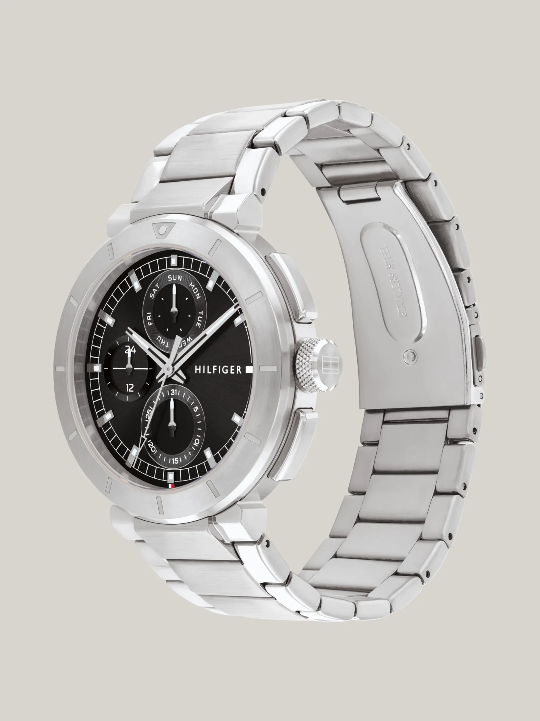 Zegarki*Tommy Hilfiger Zegarek Ze Stali Nierdzewnej Z Czarną Tarczą SILVER