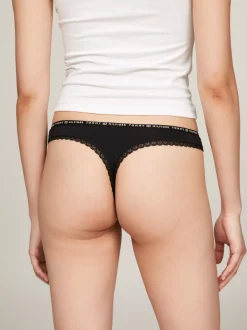 Figi|Bielizna*Tommy Hilfiger Zestaw 3 Par Thongów Z Kwiatową Koronką BLACK/ BLACK / BLACK