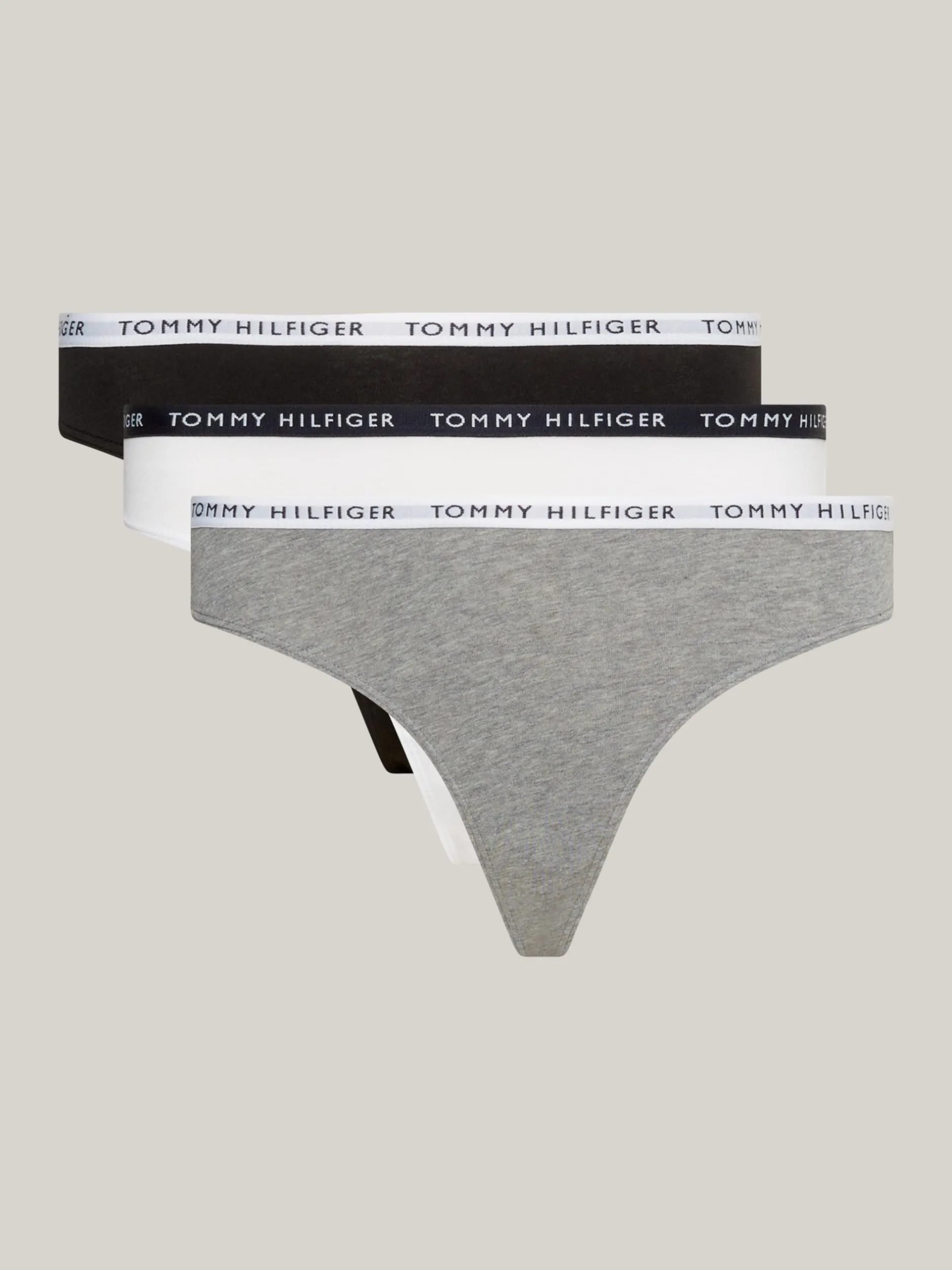 Figi|Bielizna*Tommy Hilfiger Zestaw 3 Par Thongów Z Logo Na Pasku MEDIUM GREY HTR/WHITE/BLACK