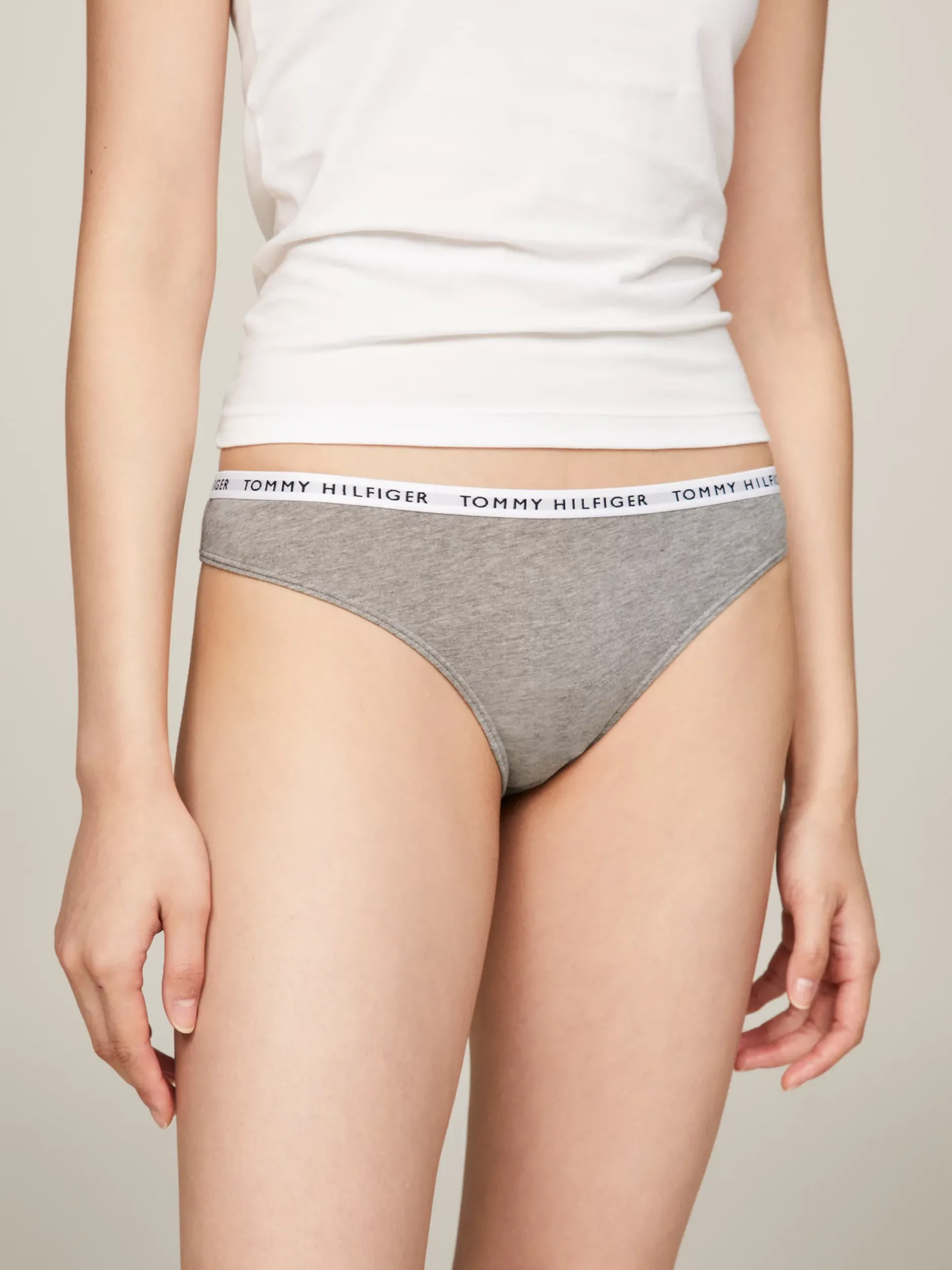 Figi|Bielizna*Tommy Hilfiger Zestaw 3 Par Thongów Z Logo Na Pasku MEDIUM GREY HTR/WHITE/BLACK
