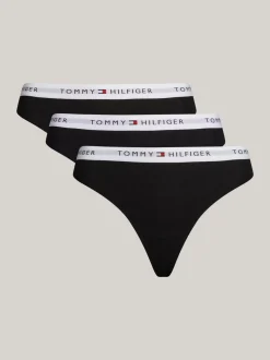 Figi|Bielizna*Tommy Hilfiger Zestaw 3 Par Thongów Z Logo Na Pasku BLACK/ BLACK / BLACK