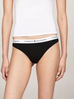 Figi|Bielizna*Tommy Hilfiger Zestaw 3 Par Thongów Z Logo Na Pasku BLACK/ BLACK / BLACK