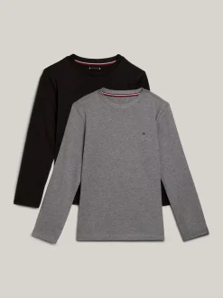 Underwear & Socks|T-Shirty I Koszulki Polo*Tommy Hilfiger Zestaw 2 T-shirtów Z Długim Rękawem I Flagą MEDIUM GREY HT/BLACK