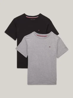 Underwear & Socks|T-Shirty I Koszulki Polo*Tommy Hilfiger Zestaw 2 T-shirtów Z Wyhaftowaną Flagą MEDIUM GREY HT/BLACK